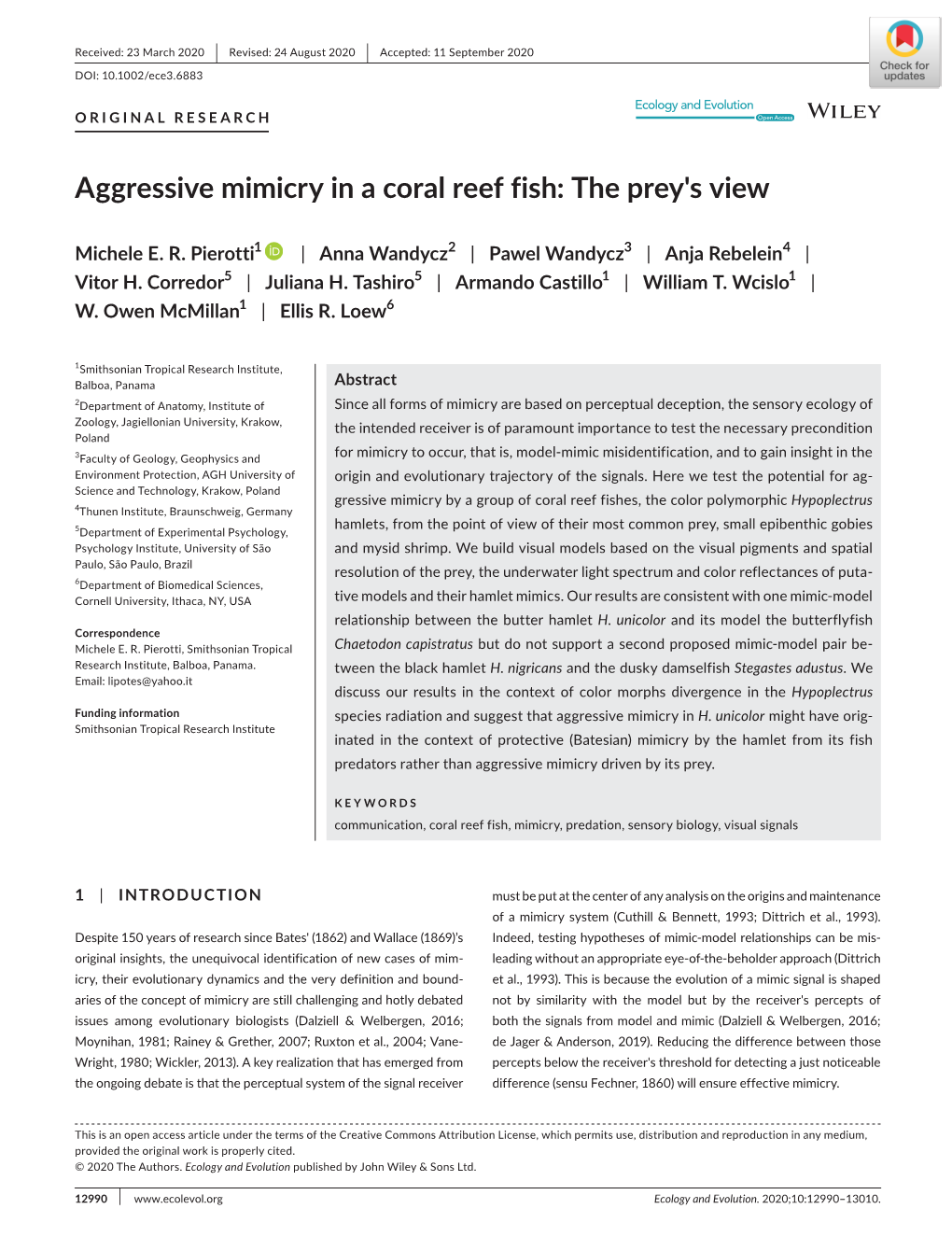 Aggressive Mimicry in a Coral Reef Fish: the Prey's View