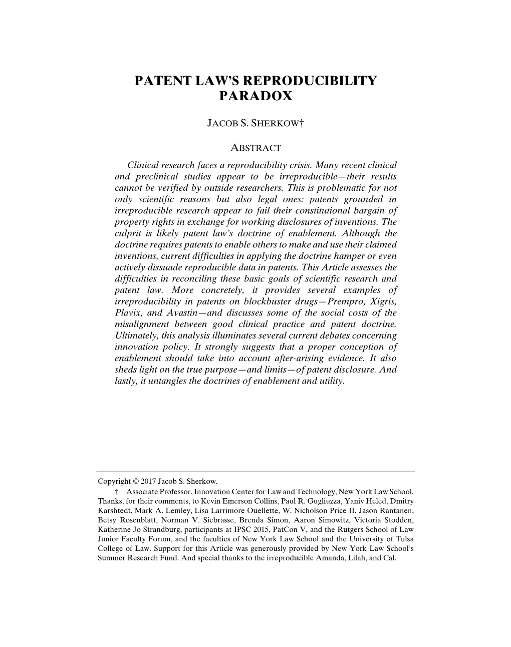 Patent Law's Reproducibility Paradox