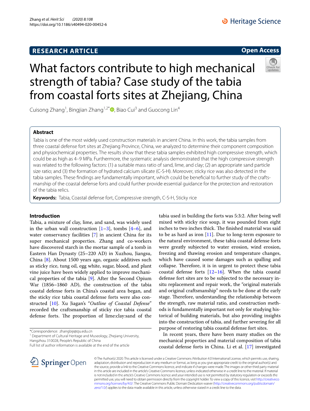 Case Study of the Tabia from Coastal Forts Sites at Zhejiang, China Cuisong Zhang1, Bingjian Zhang1,2* , Biao Cui3 and Guocong Lin4