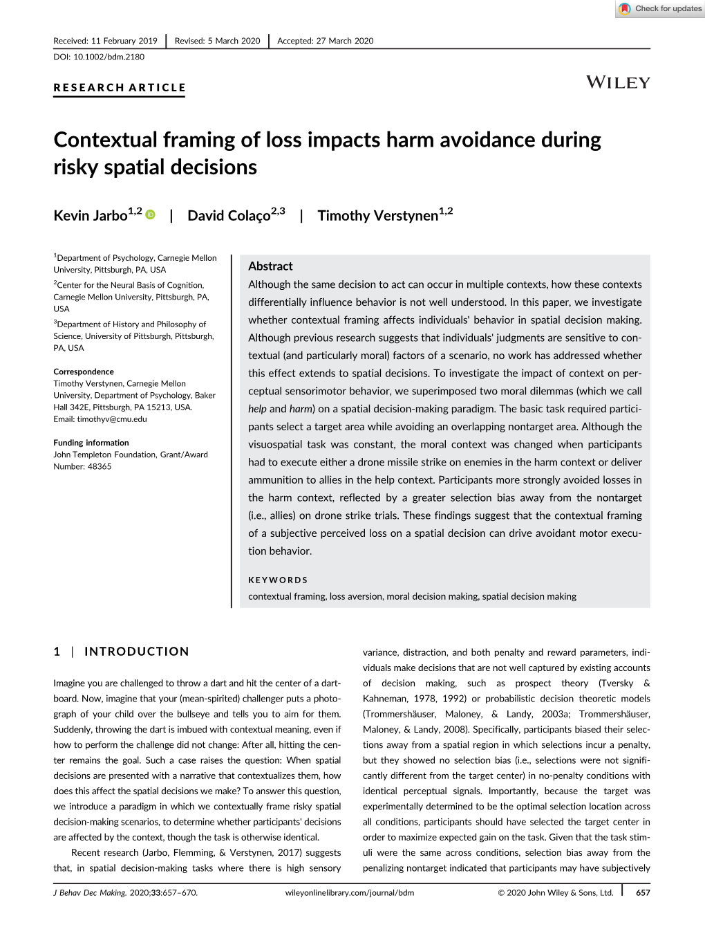 Contextual Framing of Loss Impacts Harm Avoidance During Risky Spatial Decisions