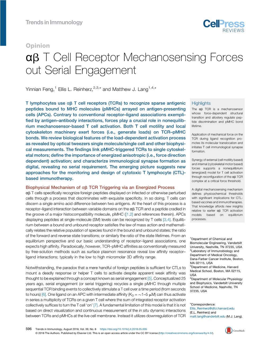 Αβ T Cell Receptor Mechanosensing Forces out Serial Engagement