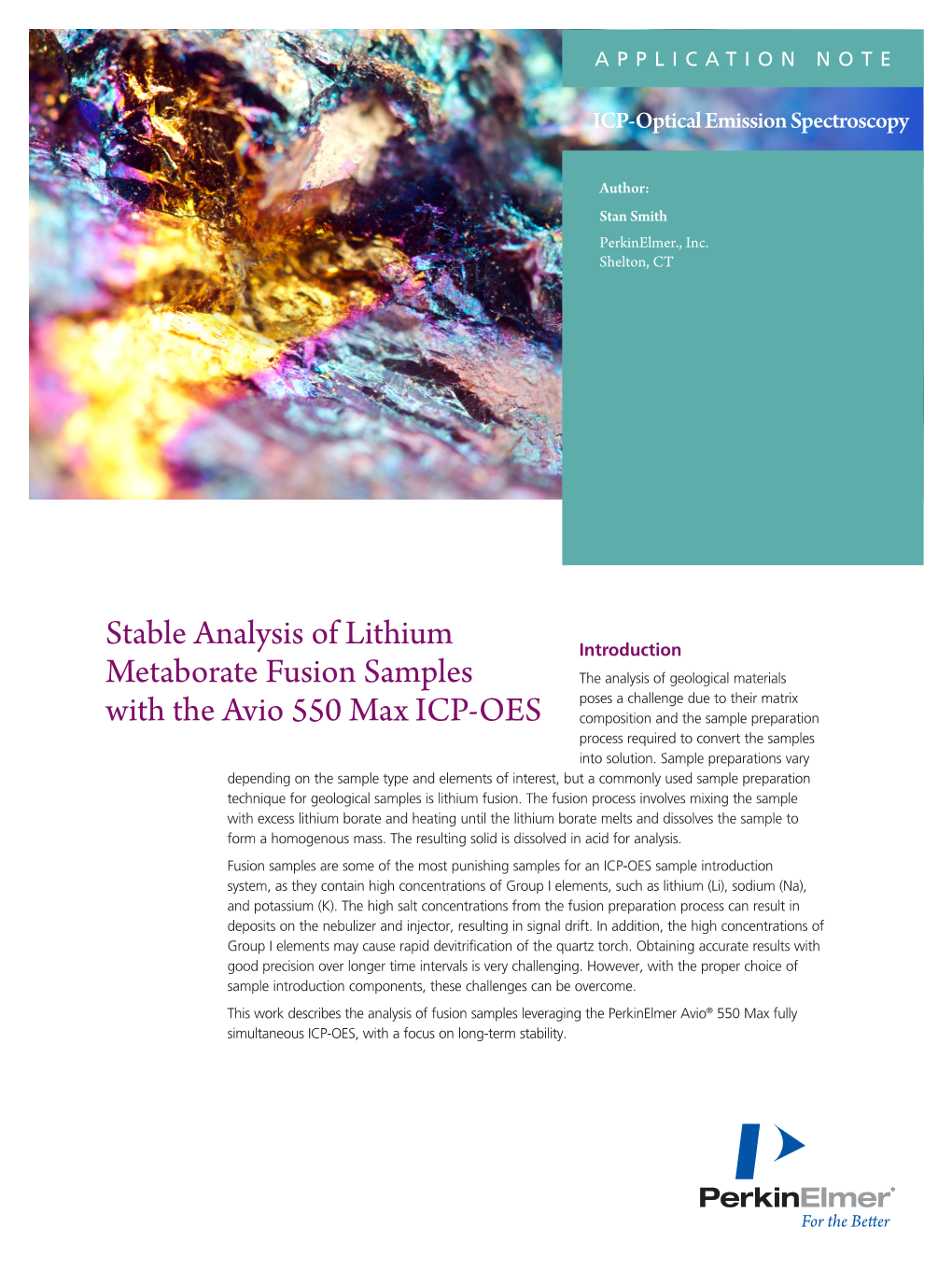 Stable Analysis of Lithium Metaborate Fusion Samples with the Avio 550 Max ICP-OES