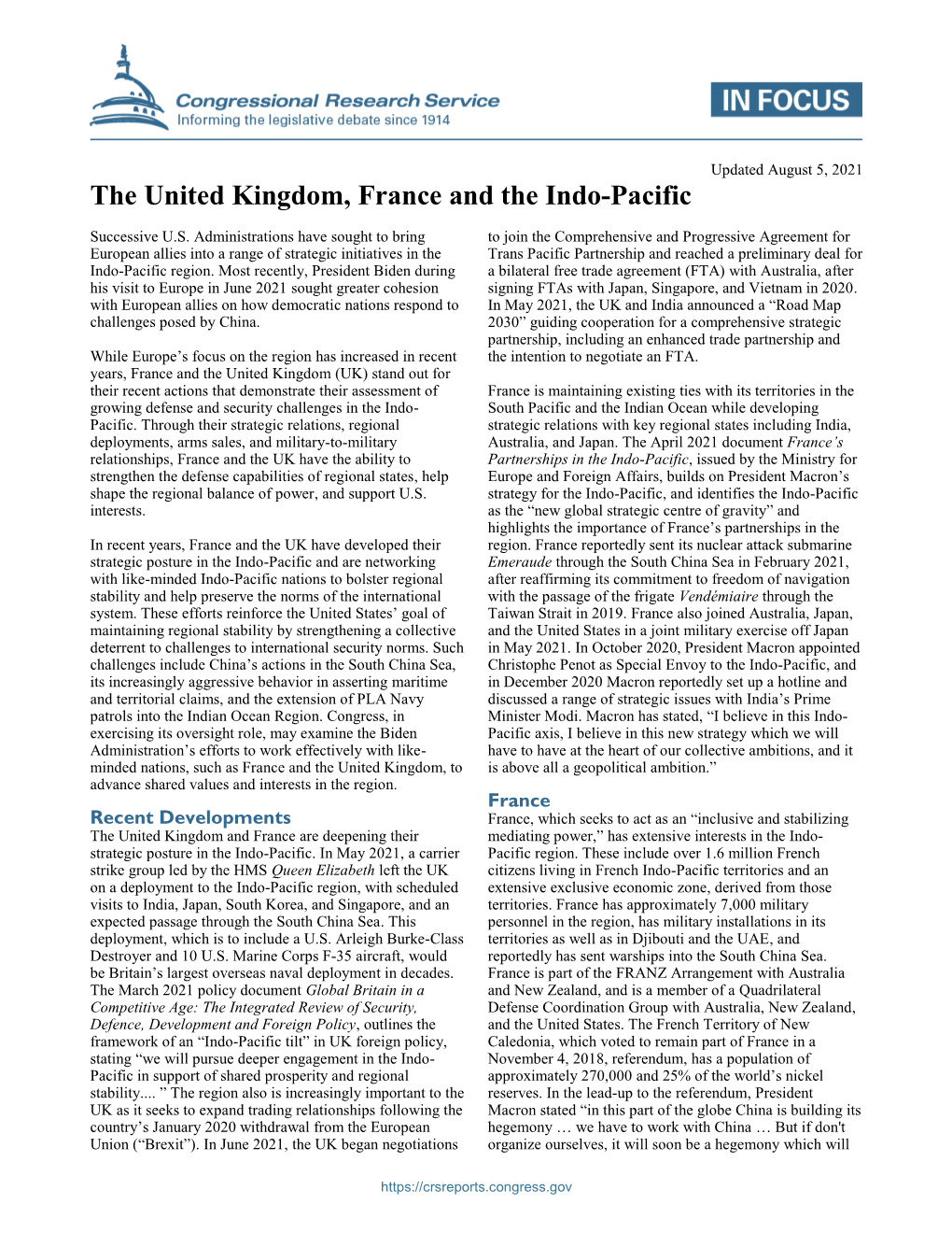 The United Kingdom, France and the Indo-Pacific