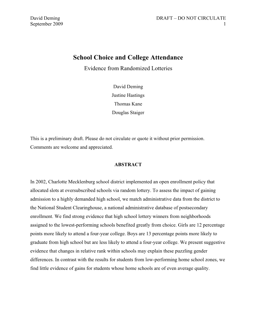 School Choice and College Attendance Evidence from Randomized Lotteries