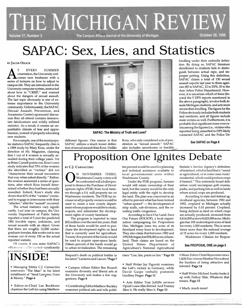 SAPAC: Sex, Lies, and Statistics Fondling Under Their Umbrella Defini­ by JACOB OSLICK Tion