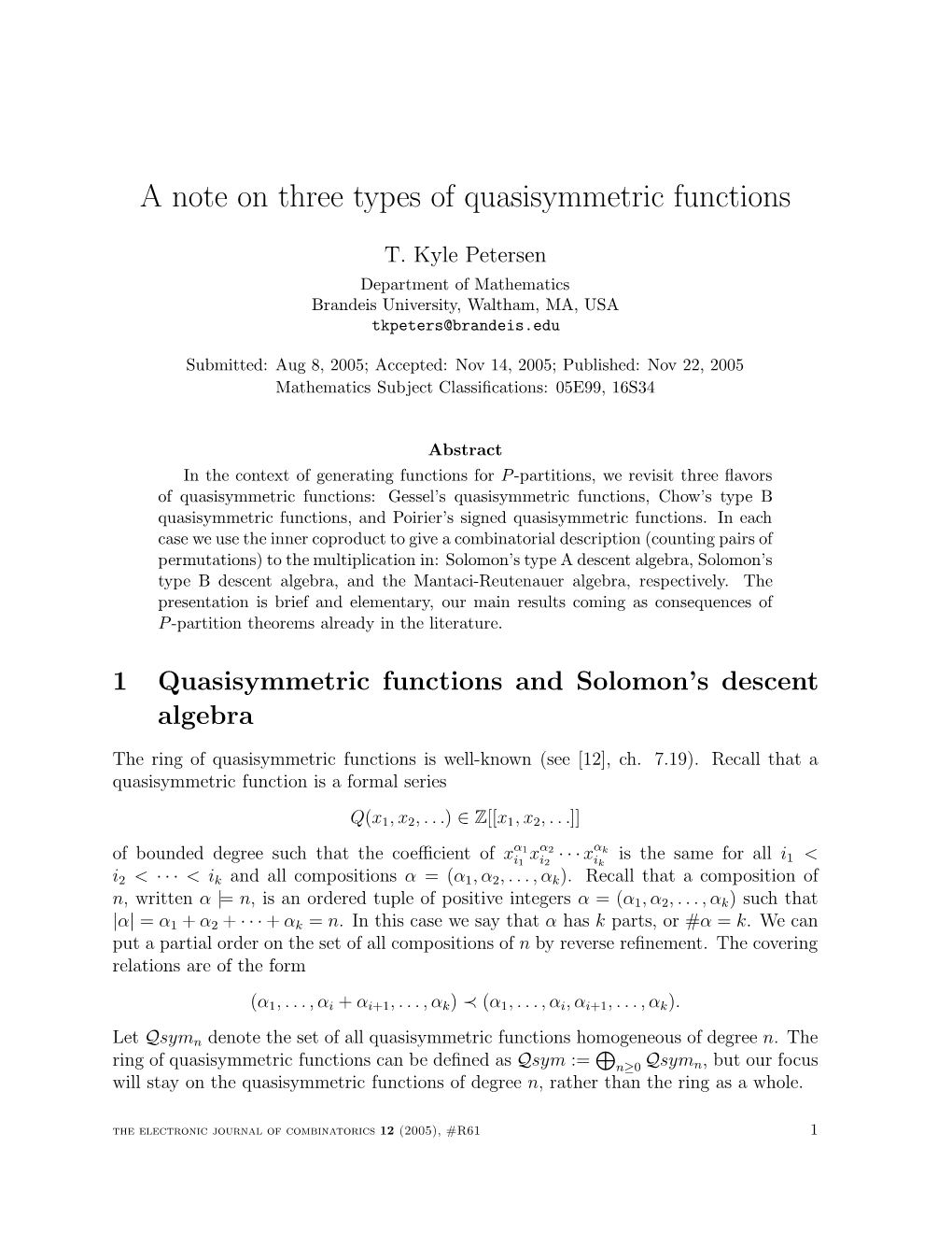 A Note on Three Types of Quasisymmetric Functions
