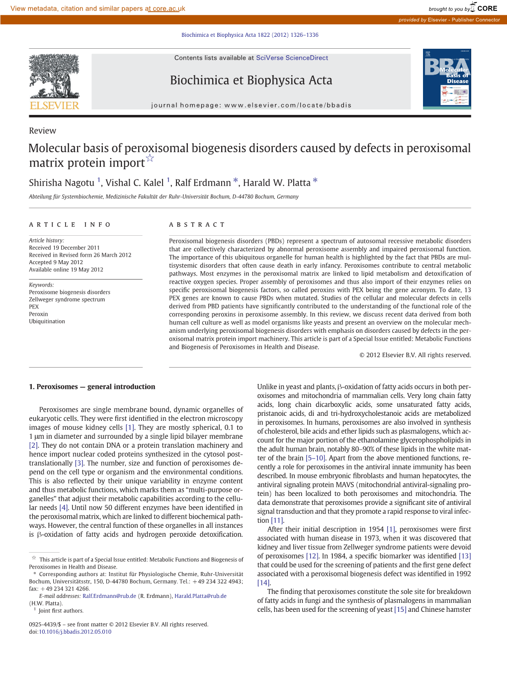 Biochimica Et Biophysica Acta 1822 (2012) 1326–1336