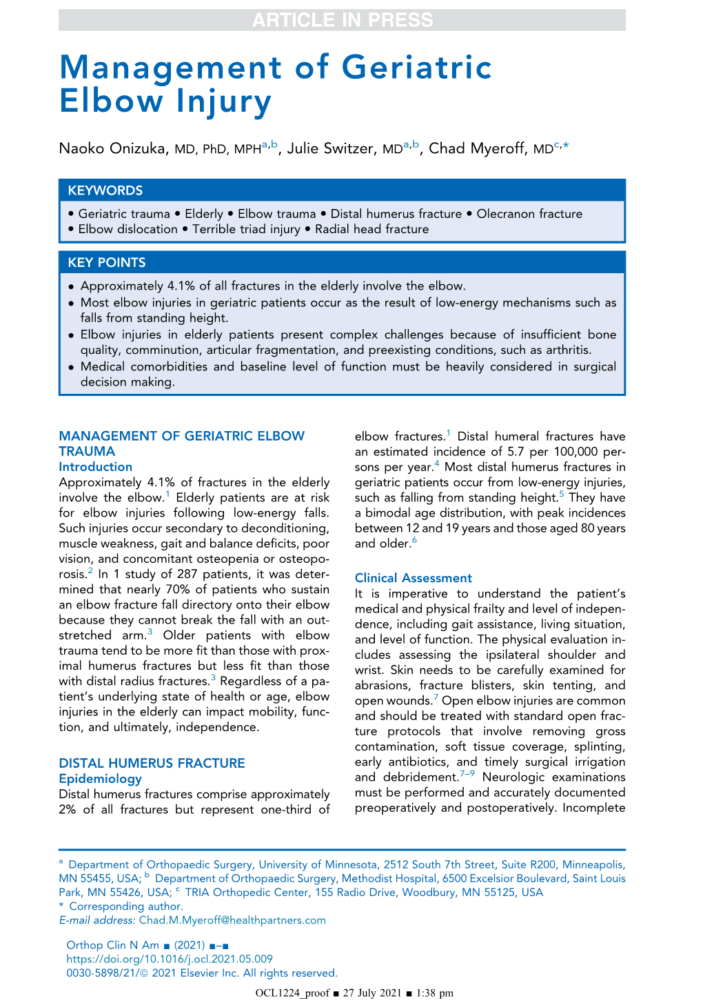 Management of Geriatric Elbow Injury