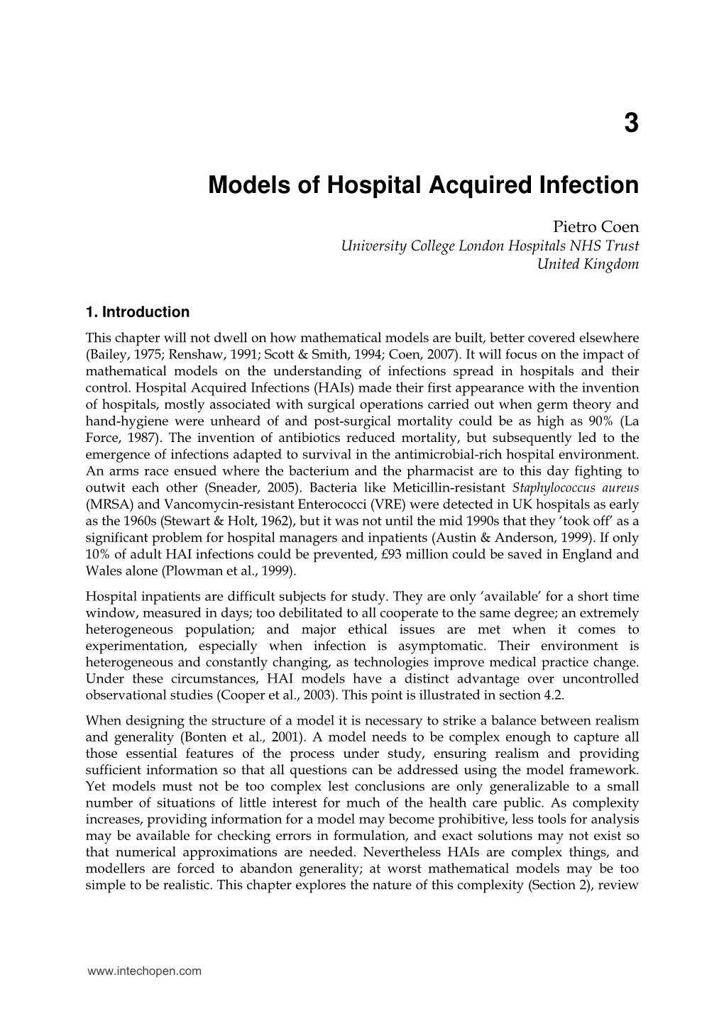Models of Hospital Acquired Infection