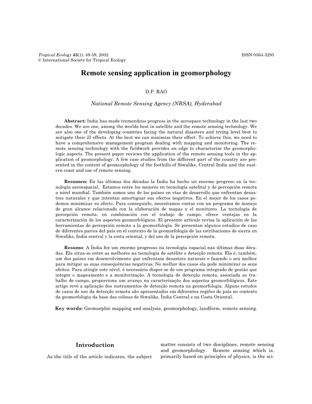 Remote Sensing Application in Geomorphology