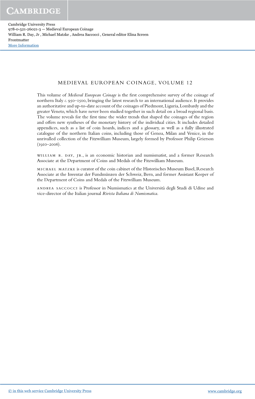 Medieval European Coinage, Volume 12