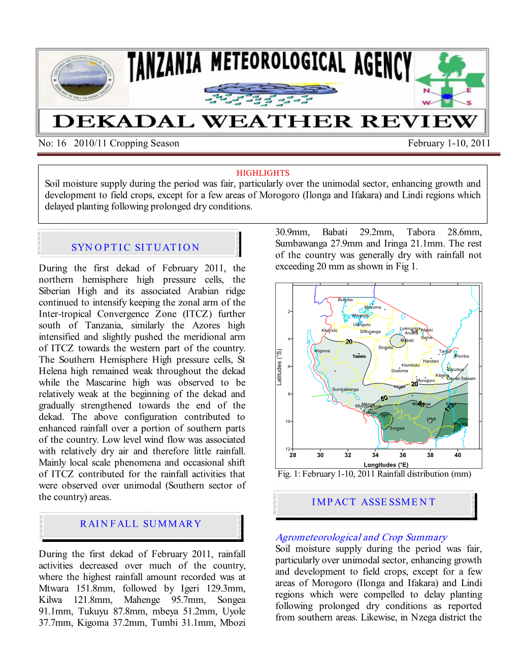 Agrometeorological and Crop Summary