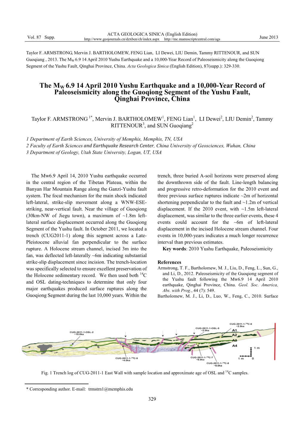 The MW 6.9 14 April 2010 Yushu Earthquake and a 10,000-Year Record of Paleoseismicity Along the Guoqiong Segment of the Yushu Fault, Qinghai Province, China