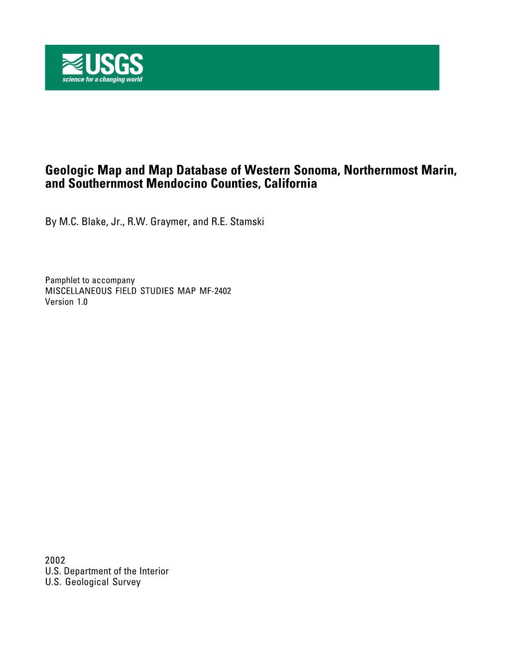 Geologic Map and Map Database of Western Sonoma, Northernmost Marin, and Southernmost Mendocino Counties, California