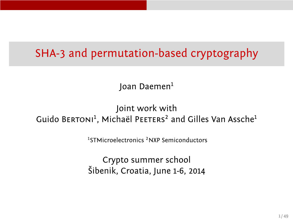 SHA-3 and Permutation-Based Cryptography