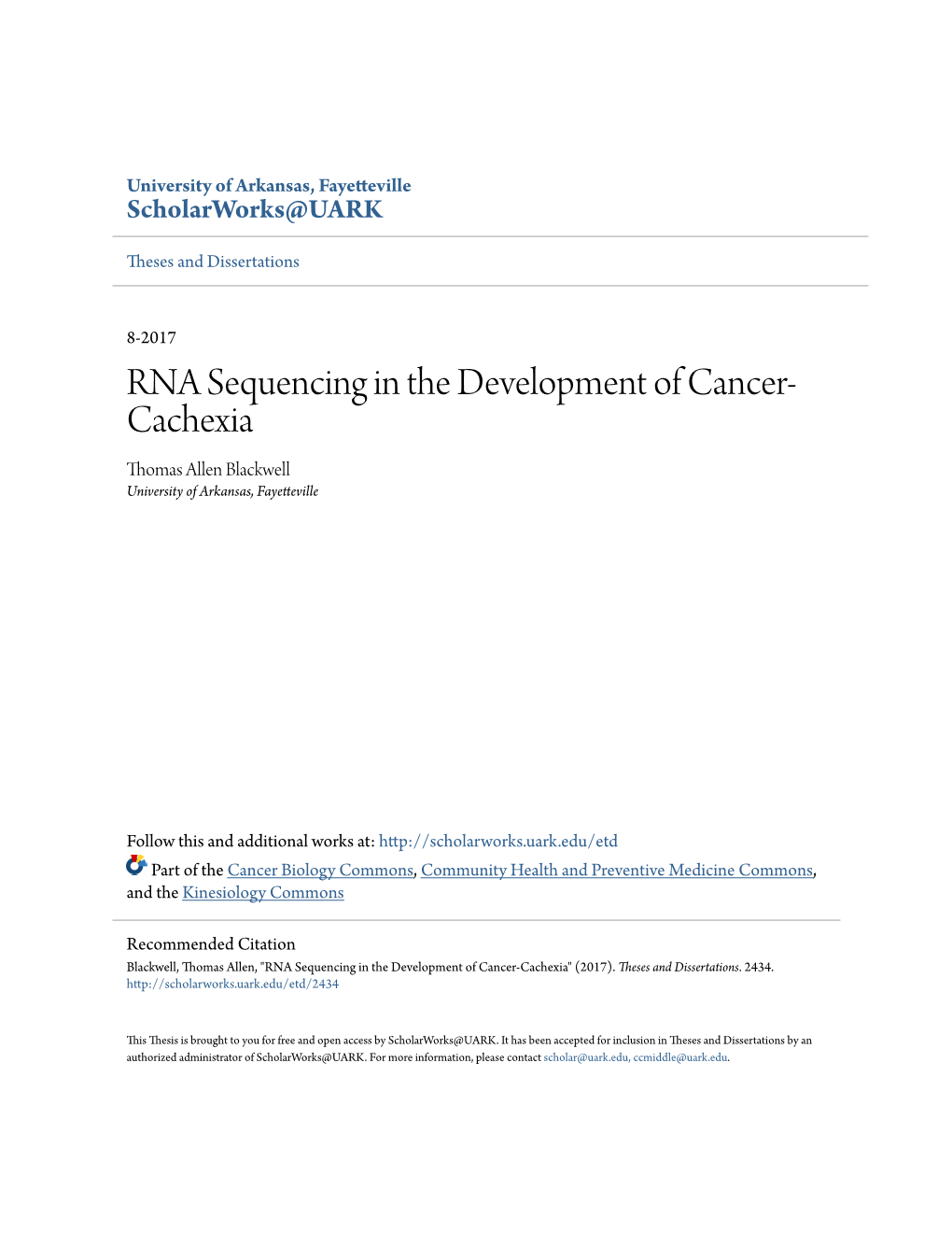 RNA Sequencing in the Development of Cancer-Cachexia