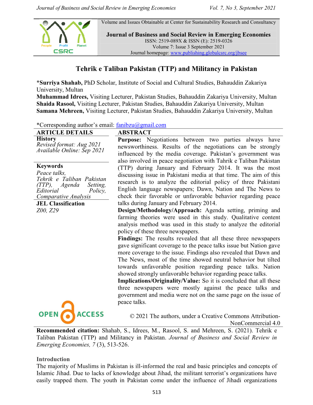 Tehrik E Taliban Pakistan (TTP) and Militancy in Pakistan
