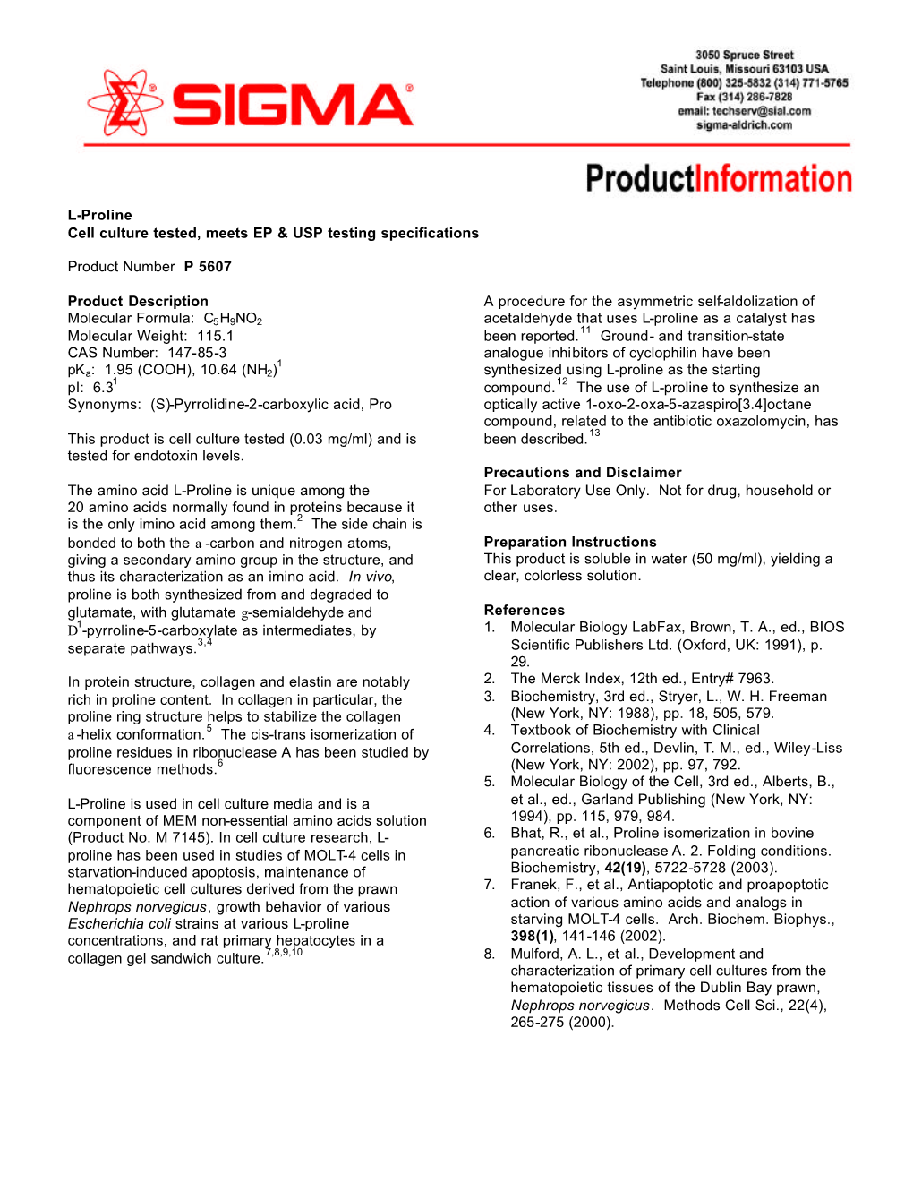 L-Proline Cell Culture Tested, Meets EP & USP Testing Specifications