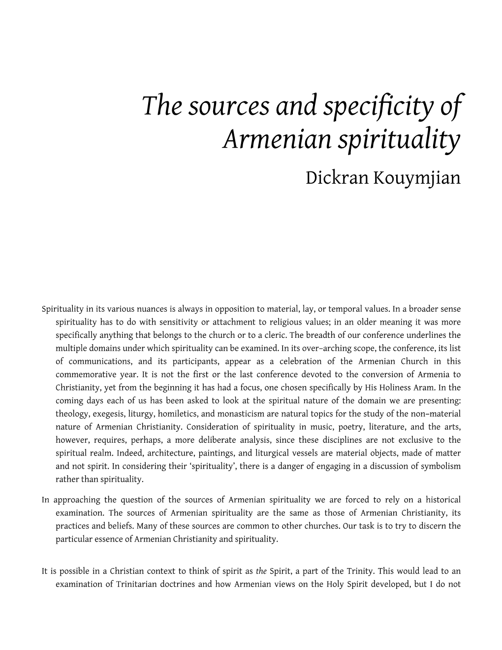 The Sources and Specificity of Armenian Spirituality