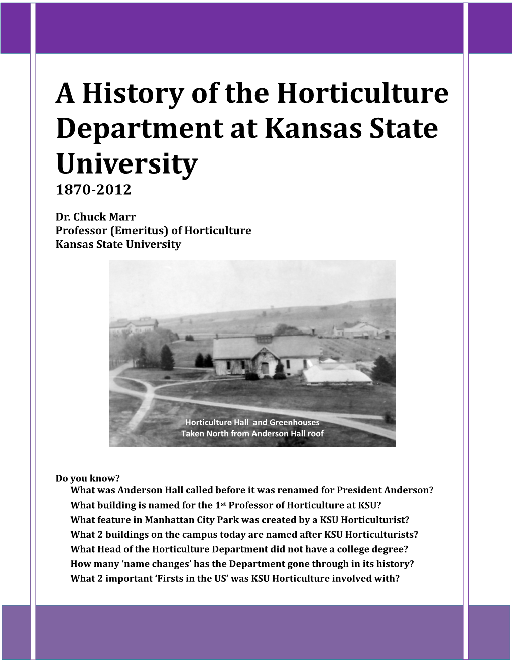 A History of the Hort Department at KSU COVER.Pub