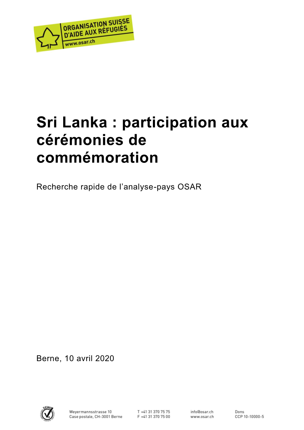 Sri Lanka : Participation Aux Cérémonies De Commémoration