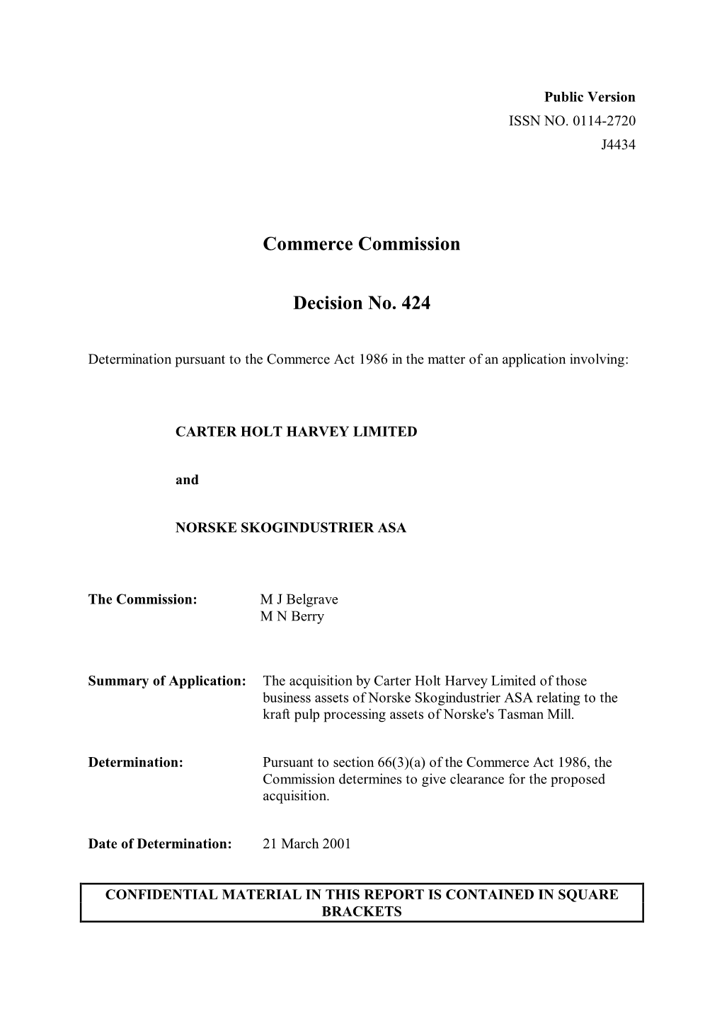 Commerce Commission Decision No