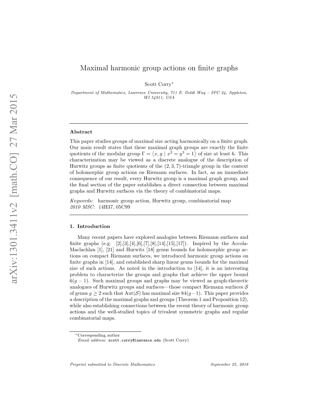 Maximal Harmonic Group Actions on Finite Graphs