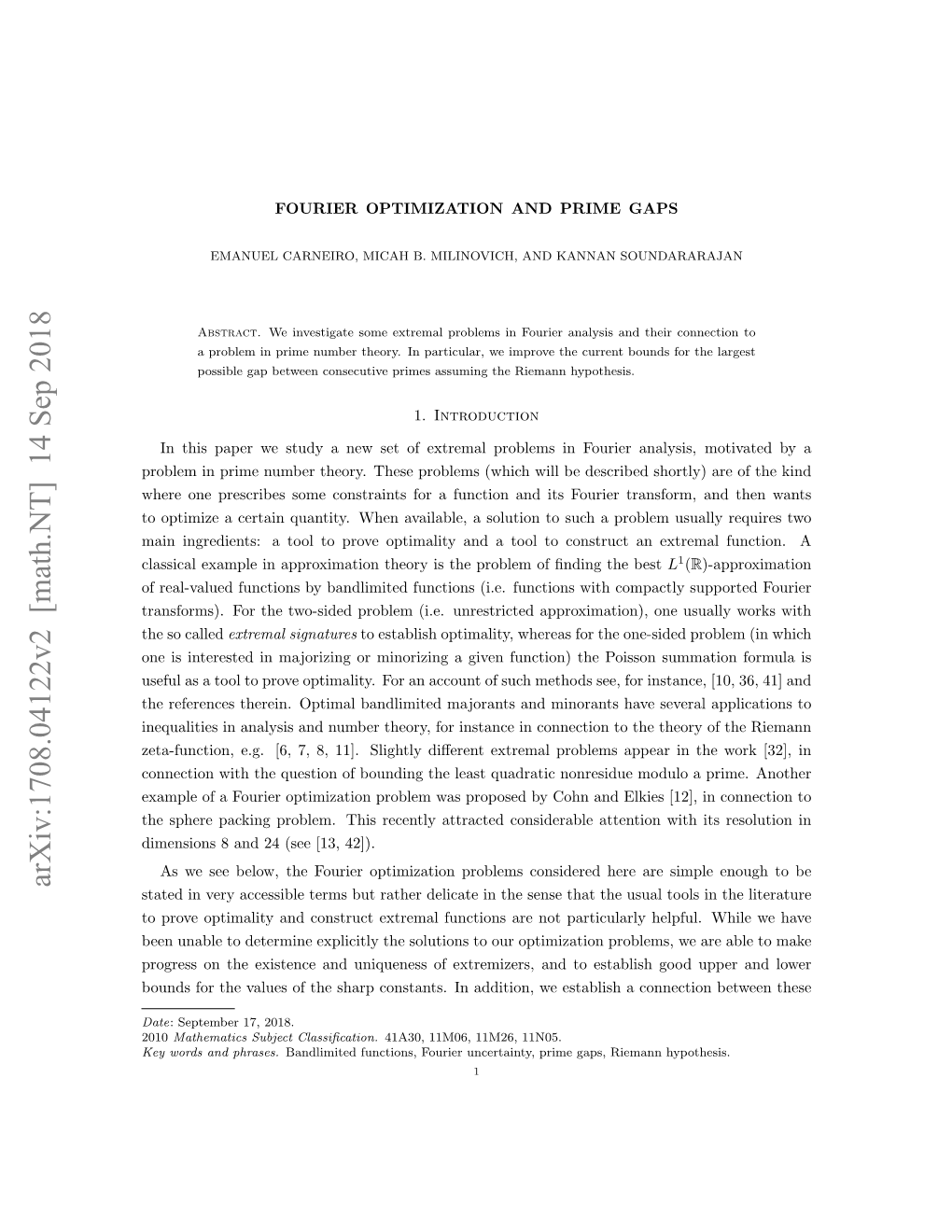 Arxiv:1708.04122V2 [Math.NT] 14 Sep 2018