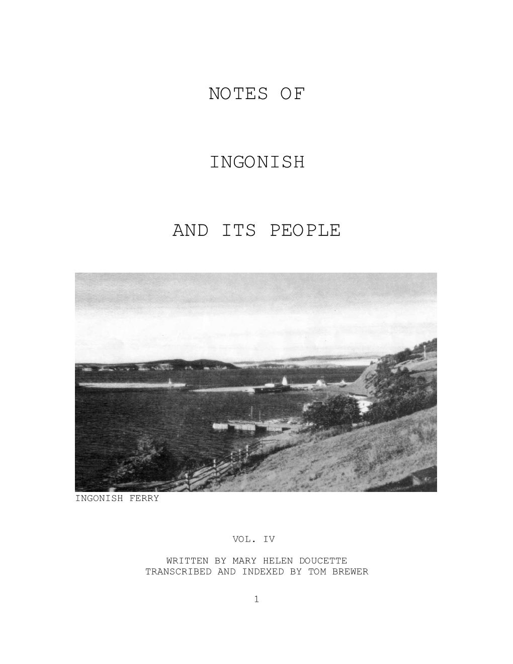Names for Notes of Ingonish and Its People Vol. IV