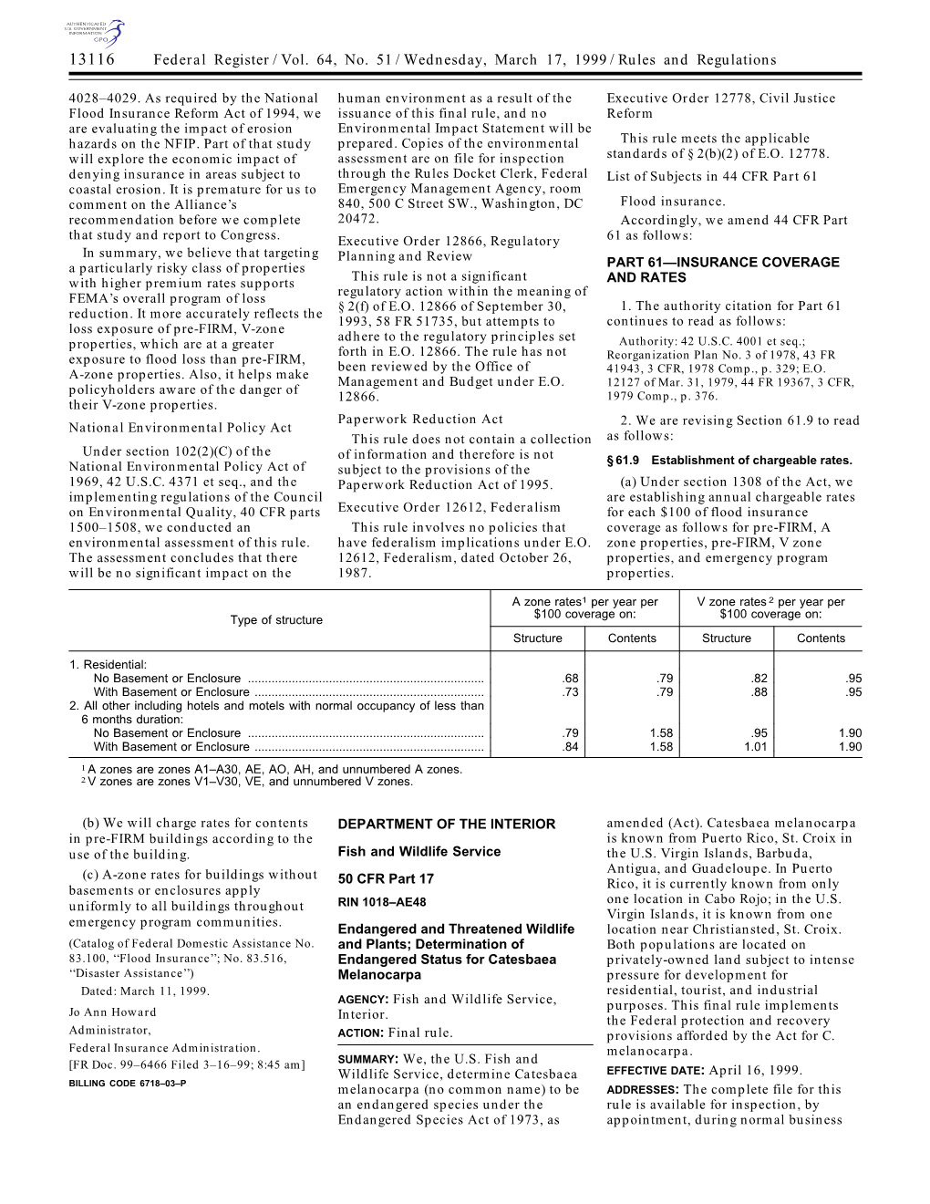 Federal Register/Vol. 64, No. 51/Wednesday, March 17, 1999/Rules and Regulations