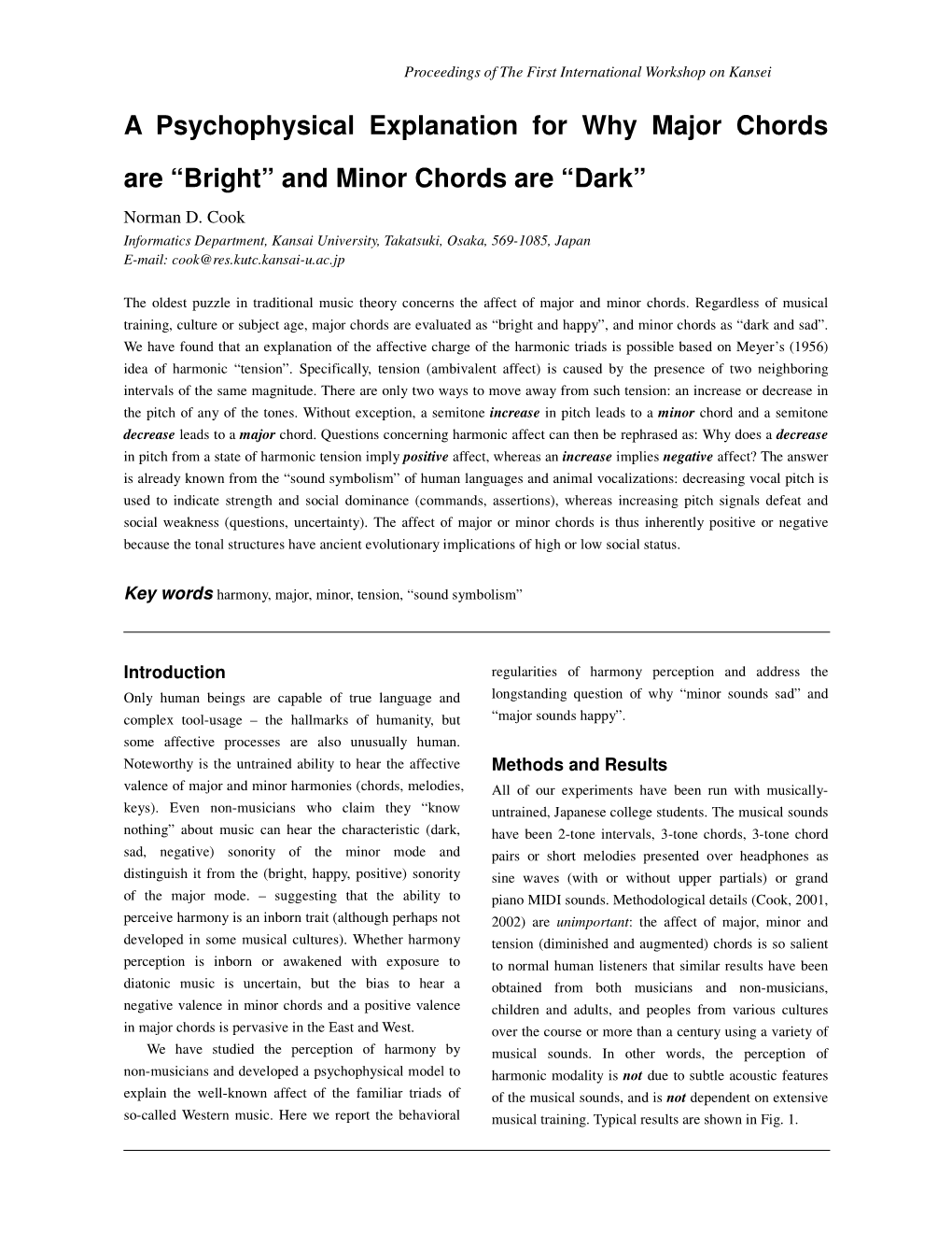 A Psychophysical Explanation for Why Major Chords Are “Bright” and Minor Chords Are “Dark”