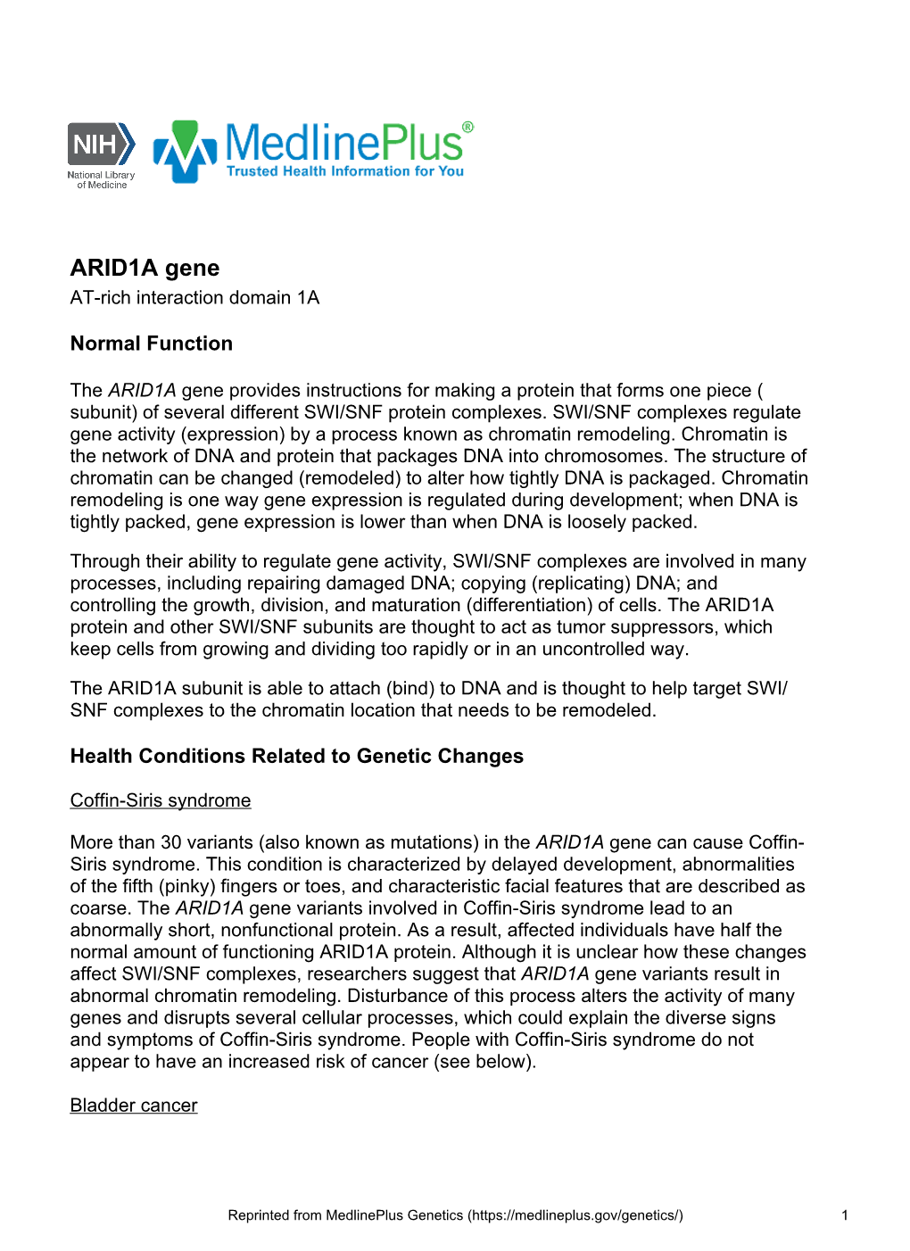 ARID1A Gene AT-Rich Interaction Domain 1A