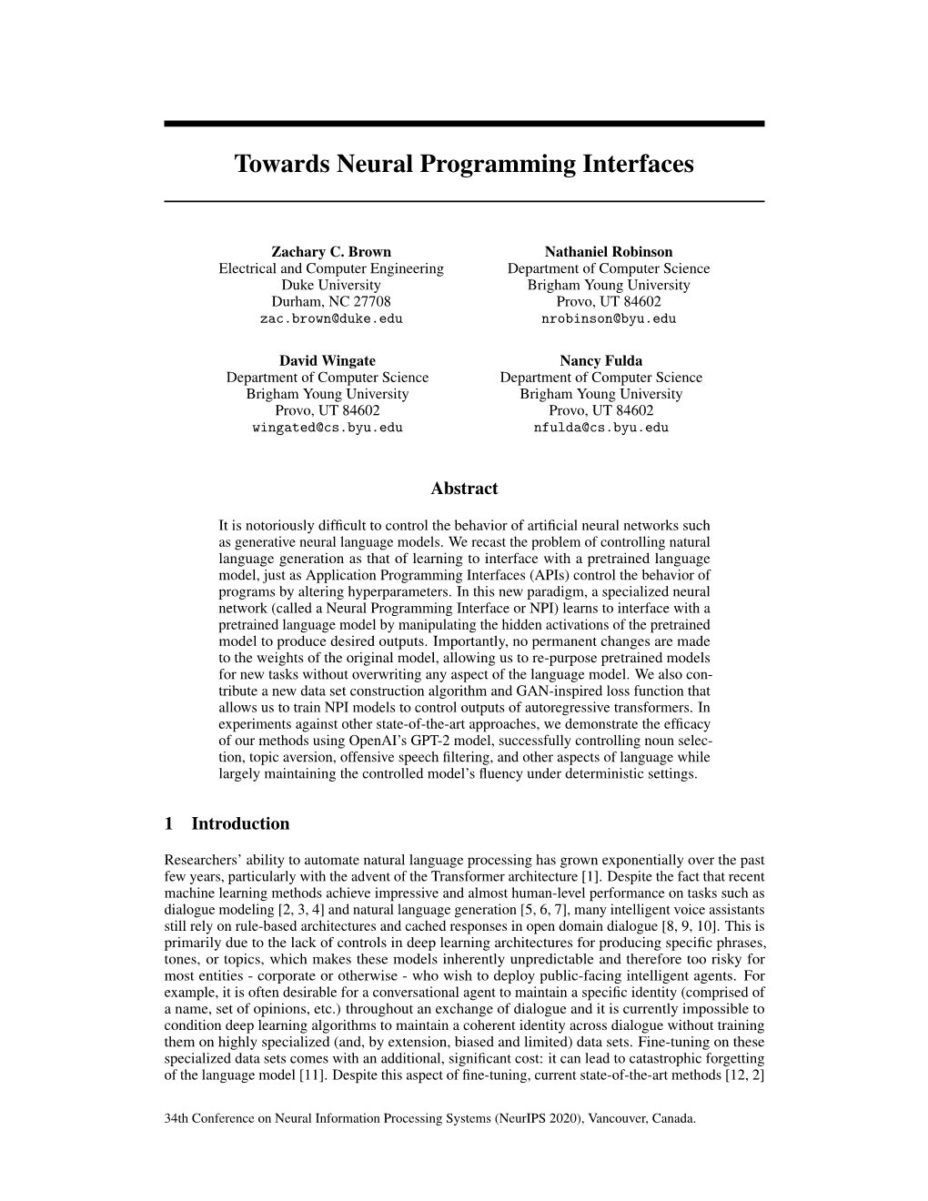 Towards Neural Programming Interfaces