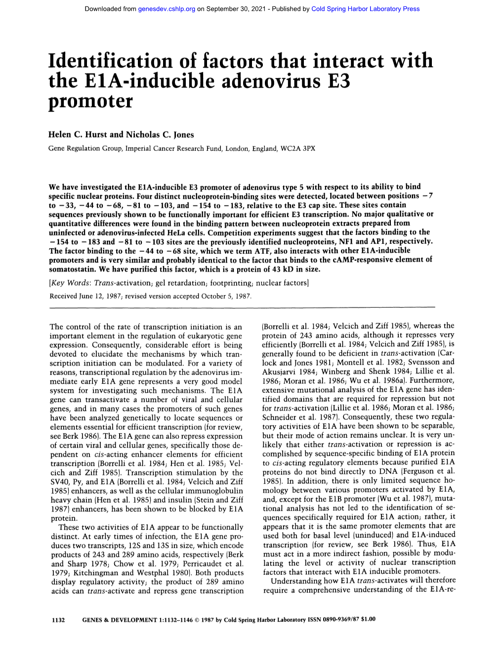 Identification of Factors That Interact with the E IA-Inducible Adenovirus E3 Promoter