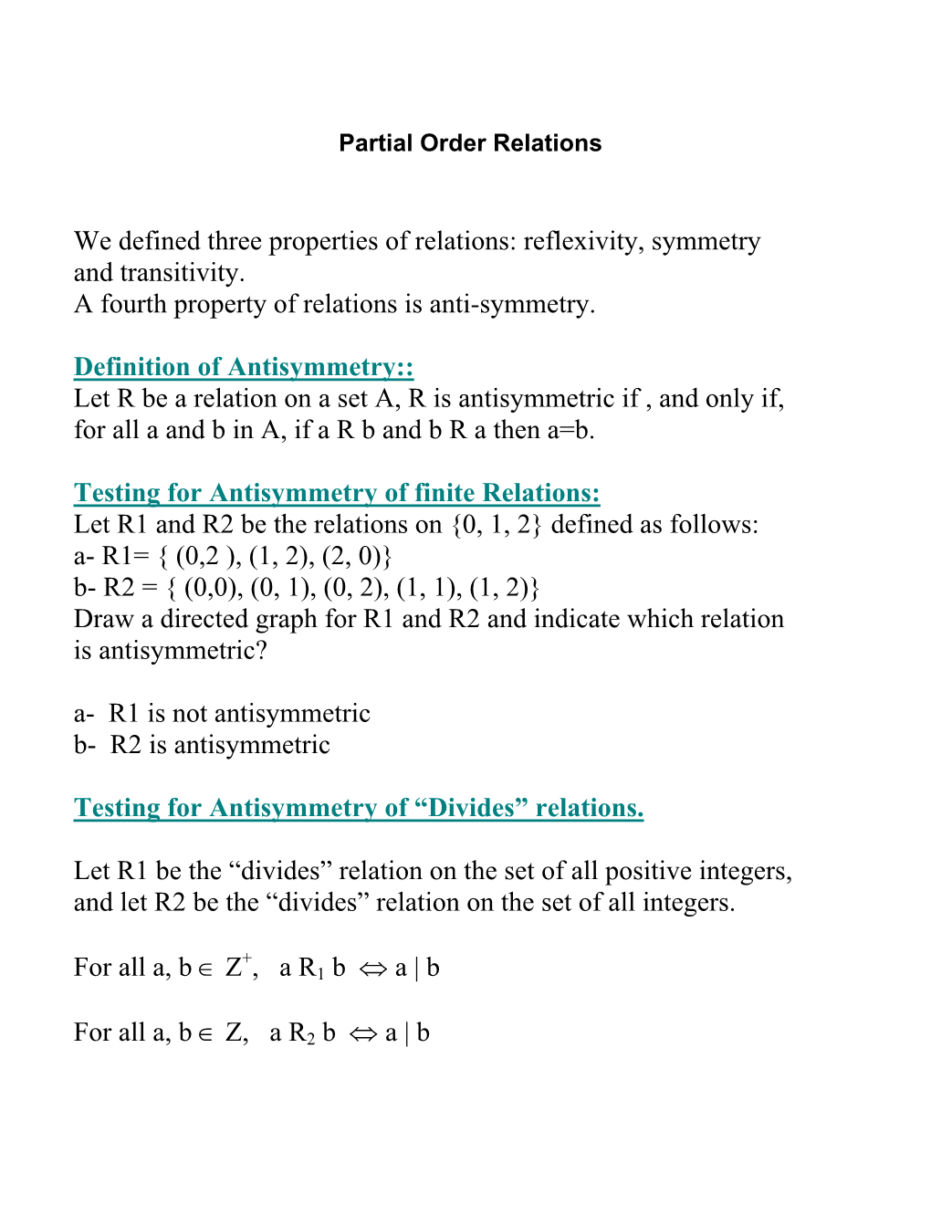 Partial Order Relations