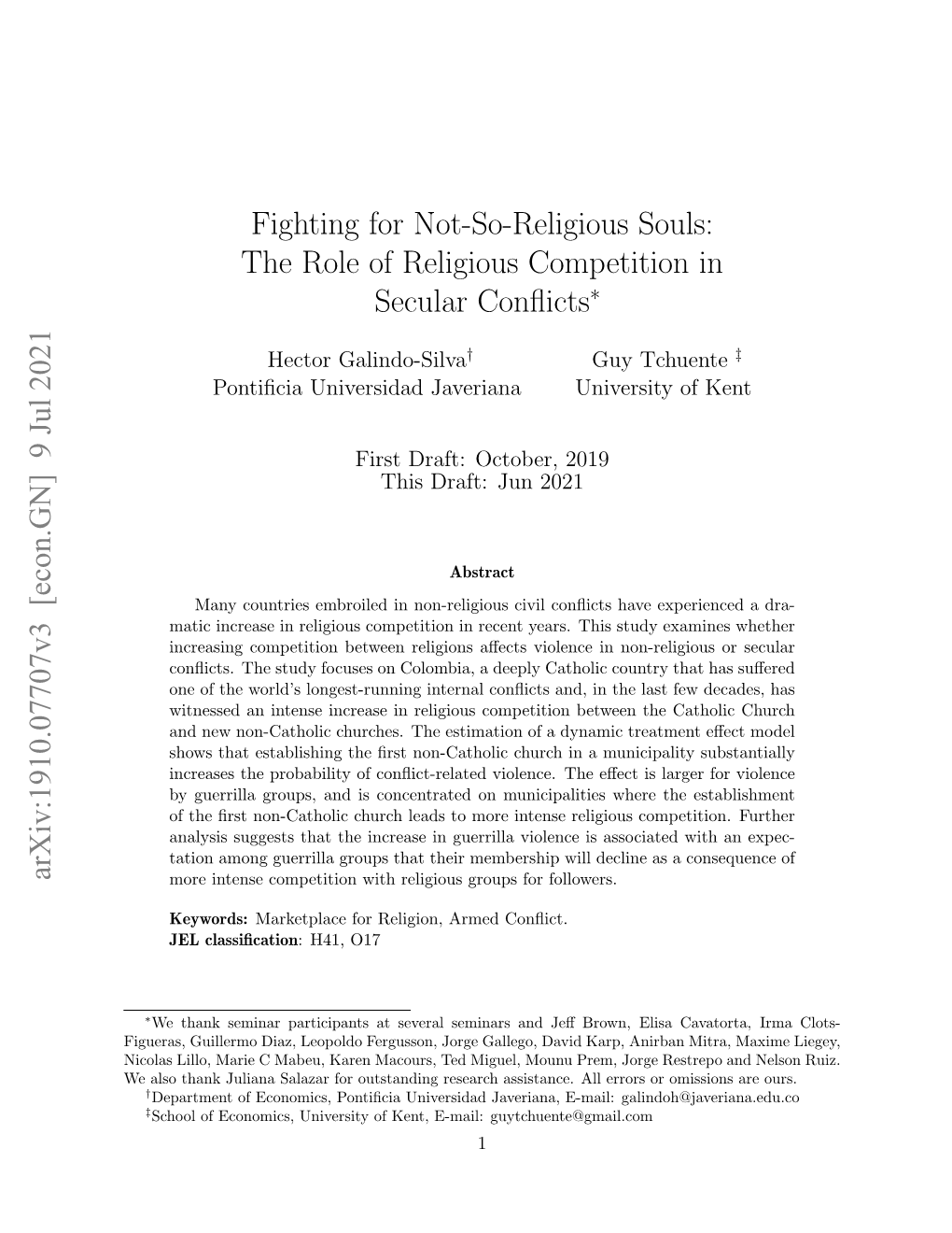 Fighting for Not-So-Religious Souls: the Role of Religious Competition in Secular Conﬂicts∗