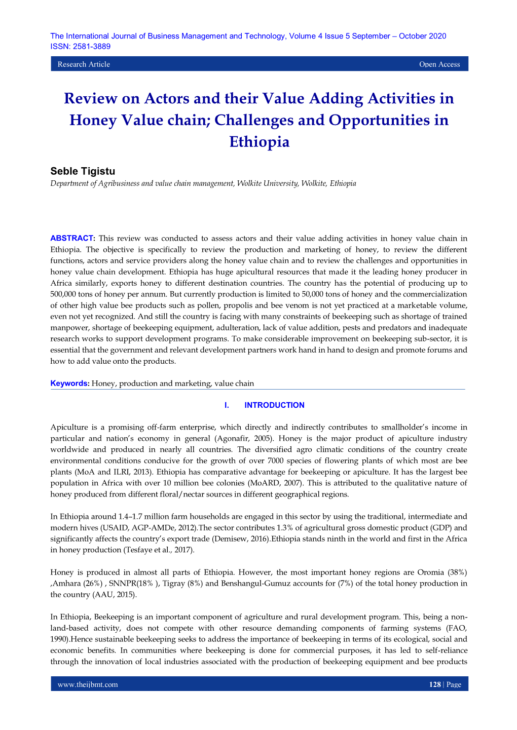Review on Actors and Their Value Adding Activities in Honey Value Chain; Challenges and Opportunities in Ethiopia