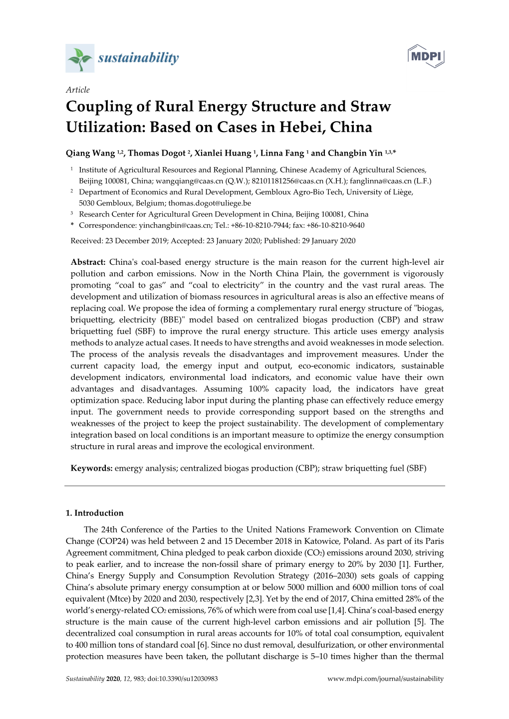 Coupling of Rural Energy Structure and Straw Utilization: Based on Cases in Hebei, China