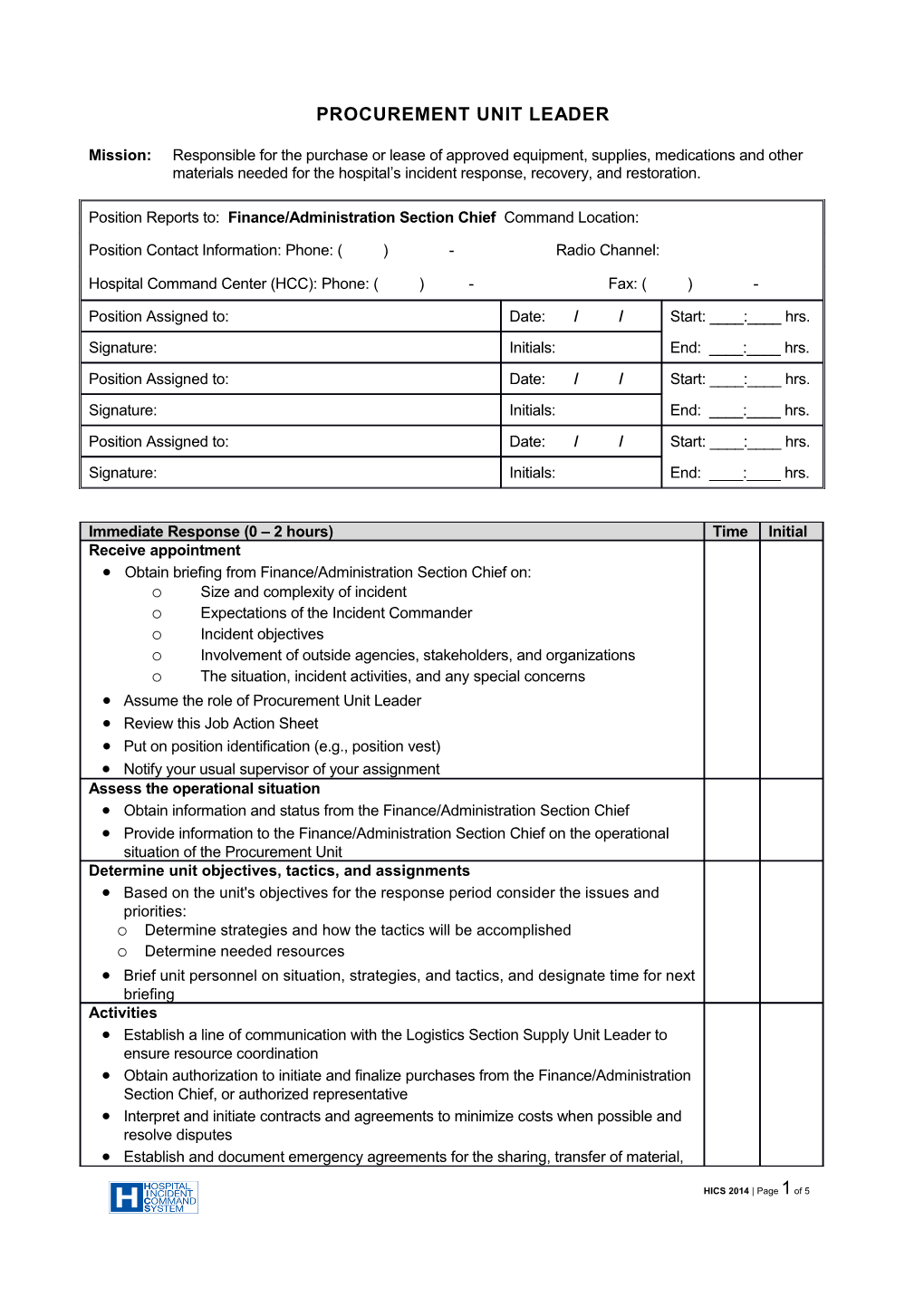 Procurement Unit Leader