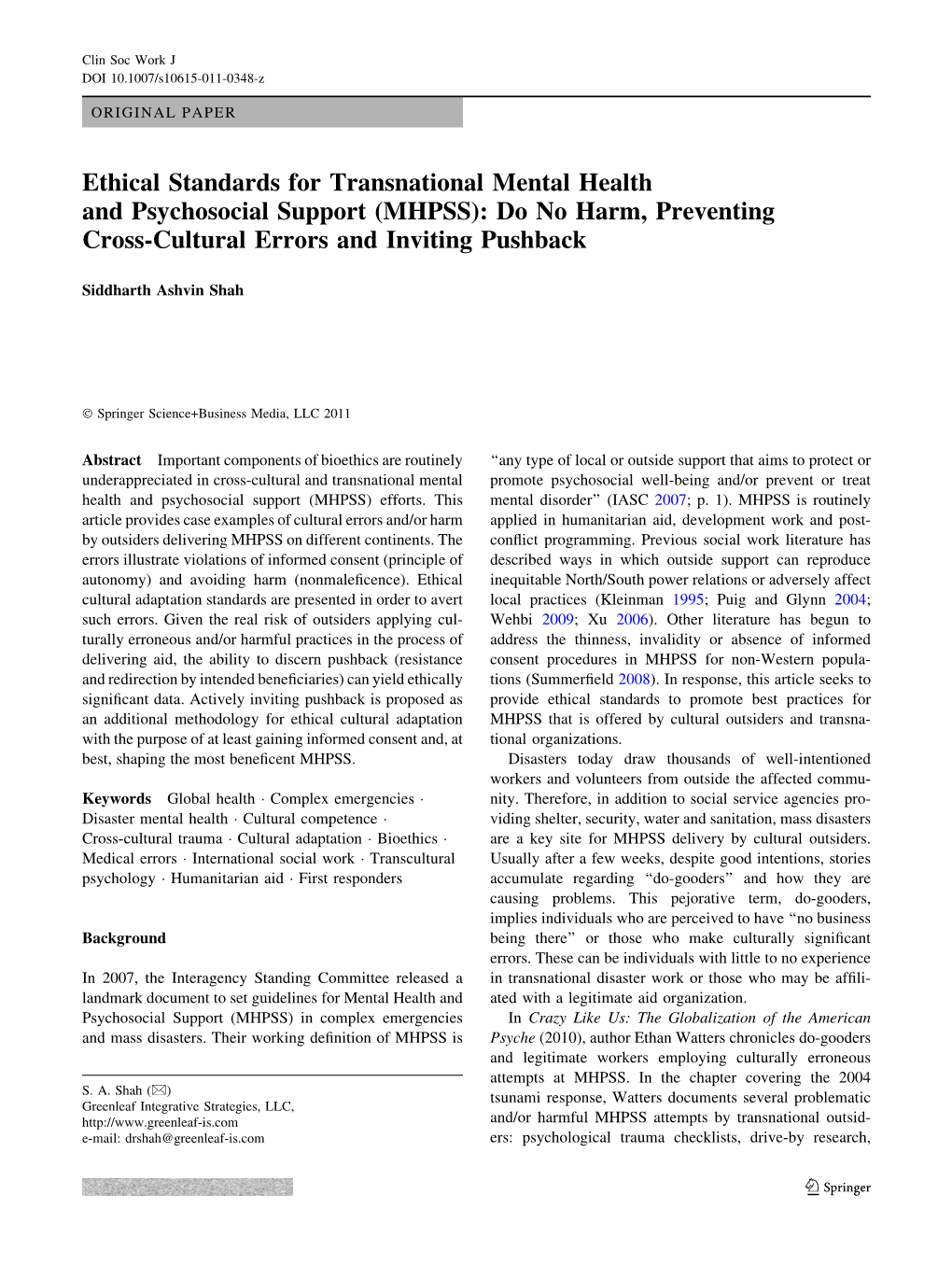 (MHPSS): Do No Harm, Preventing Cross-Cultural Errors and Inviting Pushback