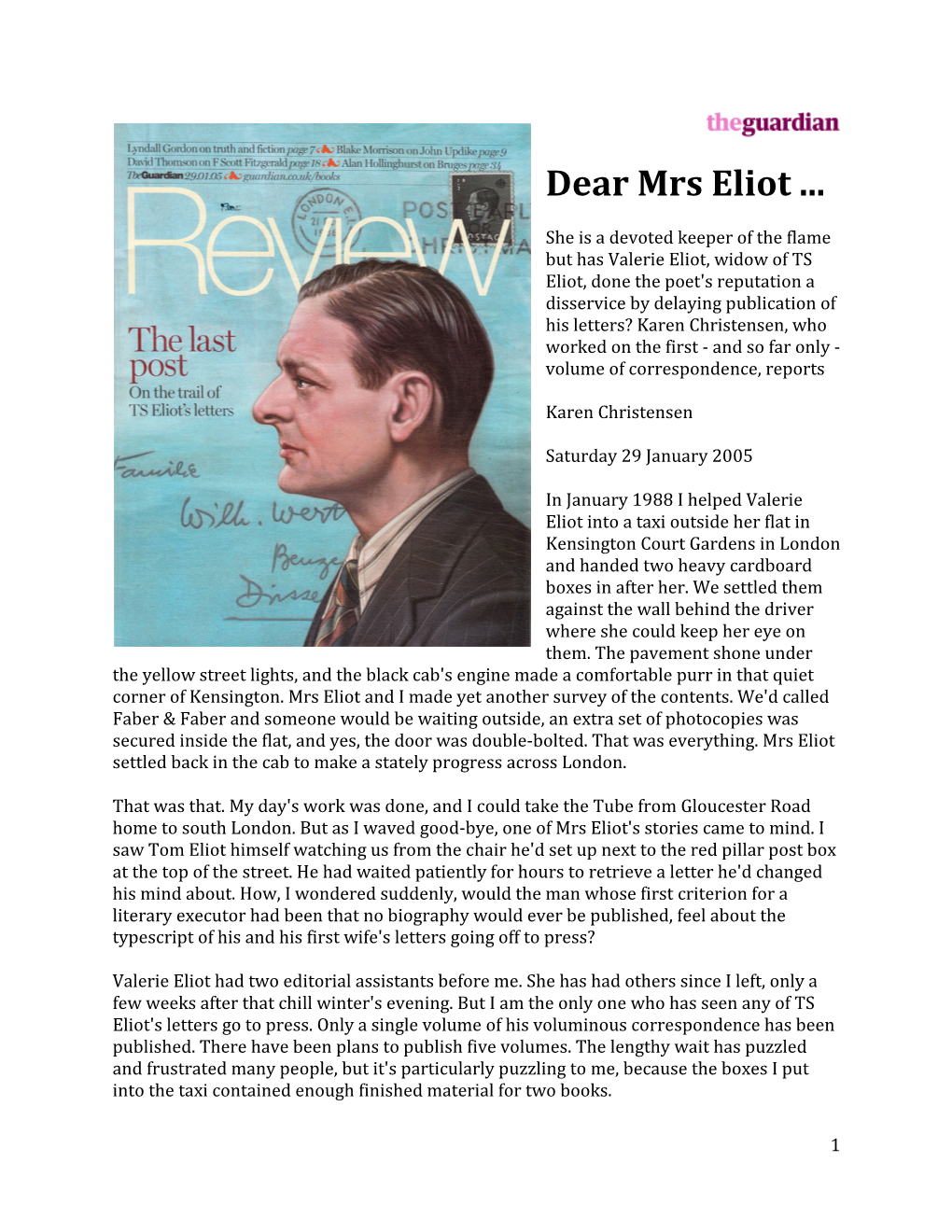 Dear Mrs Eliot