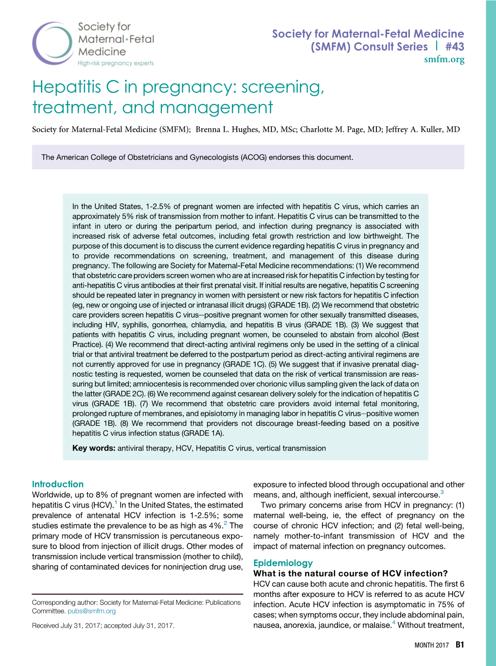 Hepatitis C in Pregnancy: Screening, Treatment, and Management