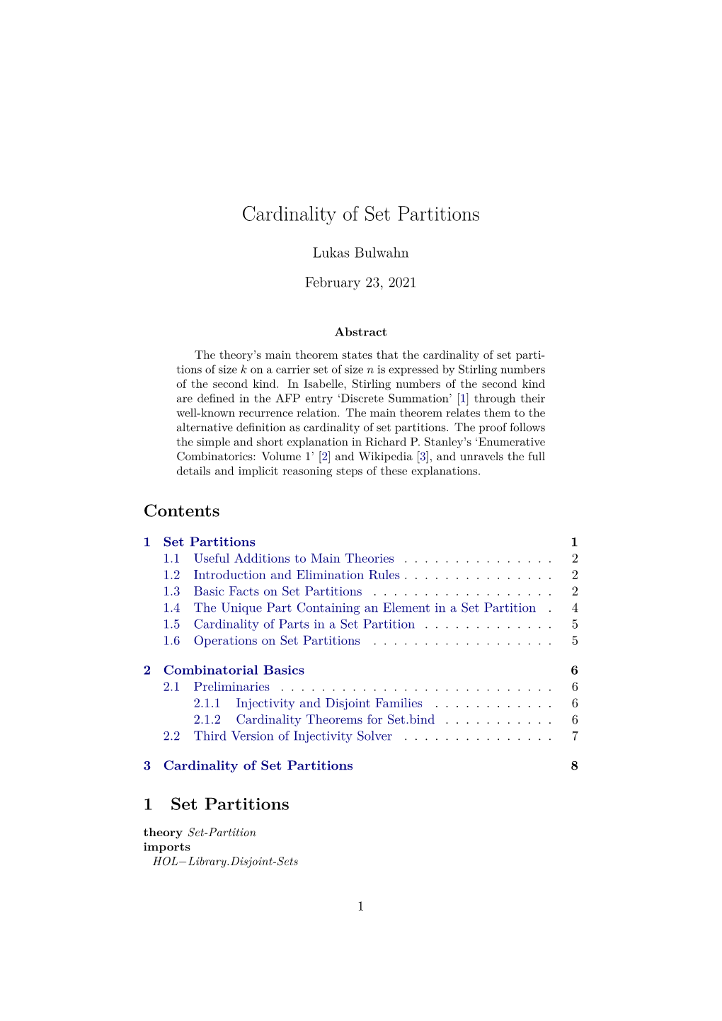 Cardinality of Set Partitions