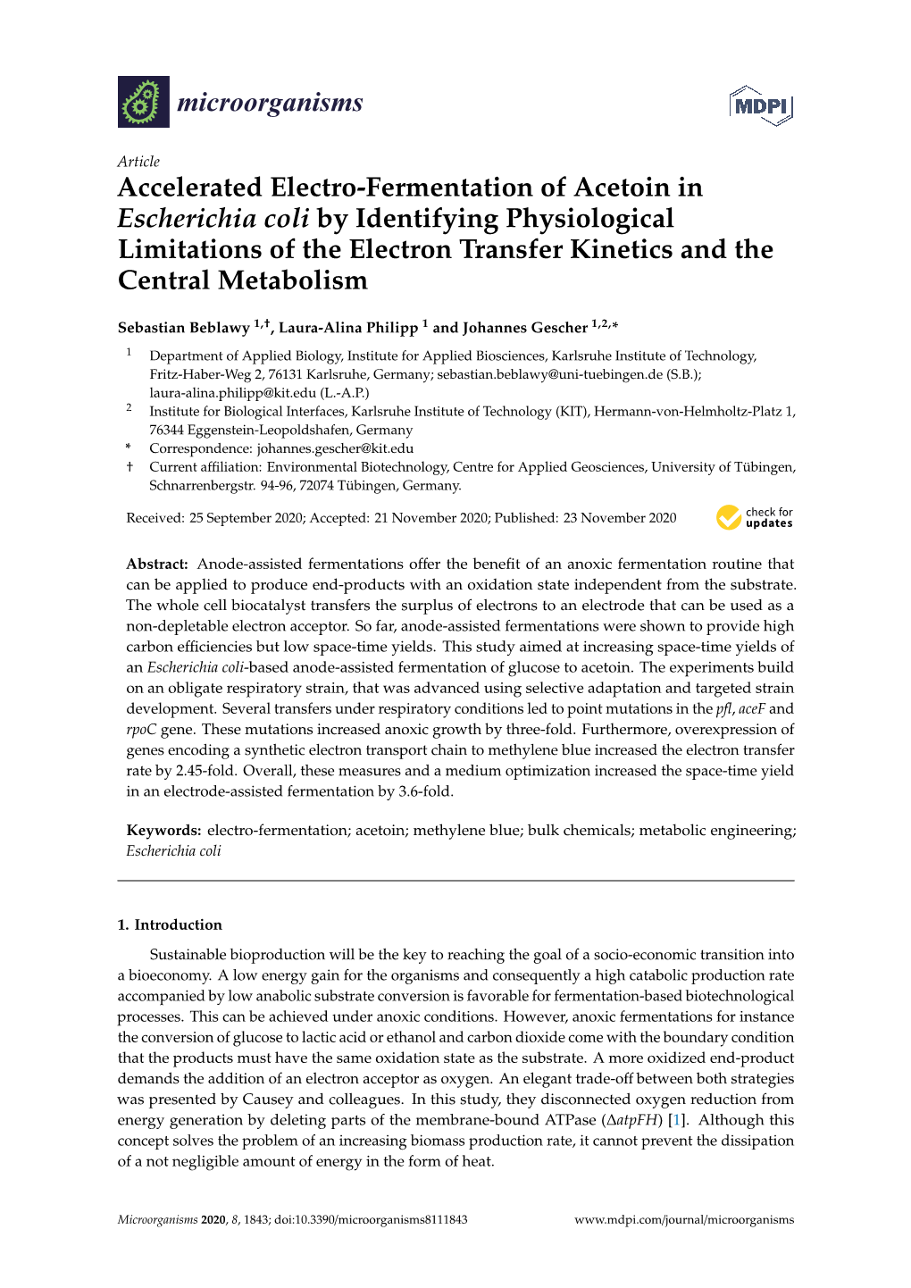 Accelerated Electro-Fermentation of Acetoin in Escherichia Coli by Identifying Physiological Limitations of the Electron Transfer Kinetics and the Central Metabolism