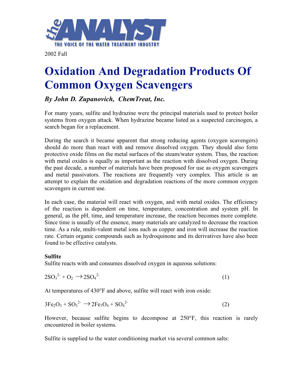 Oxidation and Degradation Products of Common Oxygen Scavengers