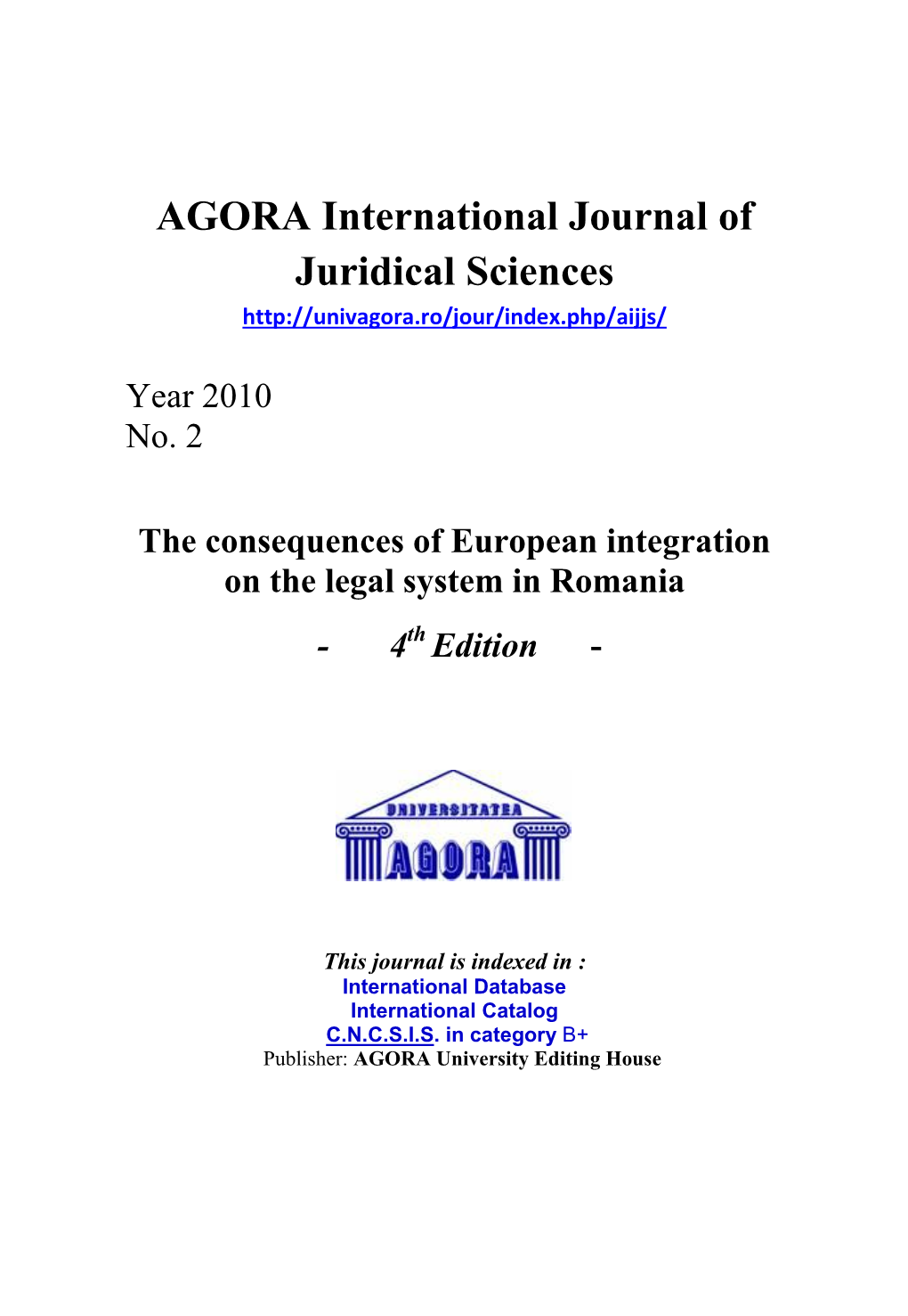 AGORA International Journal of Juridical Sciences