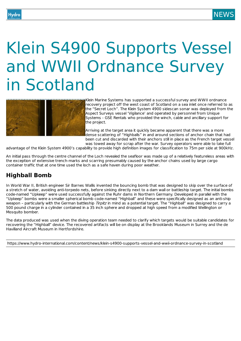 Klein S4900 Supports Vessel and WWII Ordnance Survey in Scotland