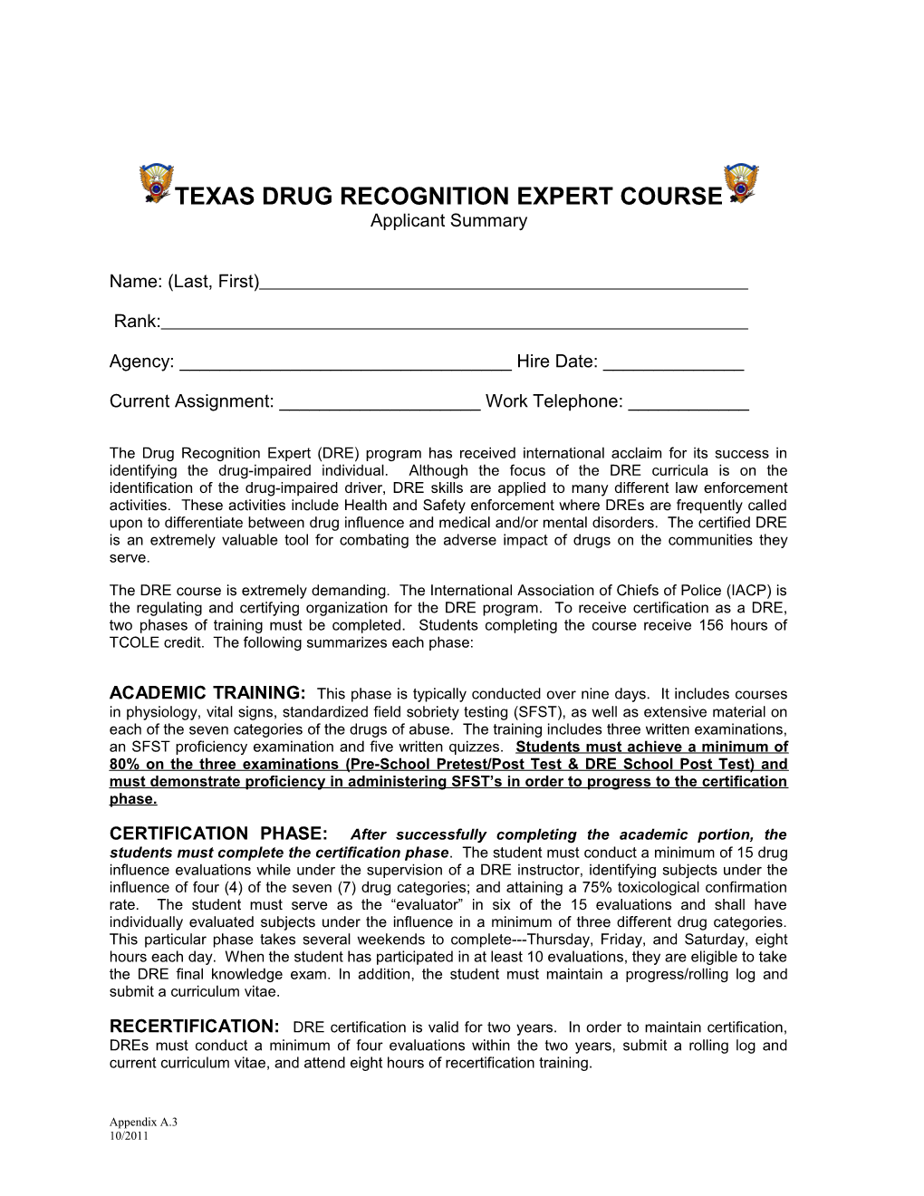 Texas Drug Recognition Expert School