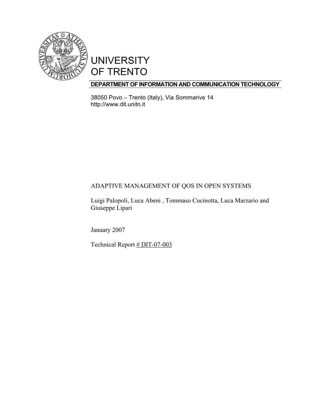 Adaptive Management of Qos in Open Systems