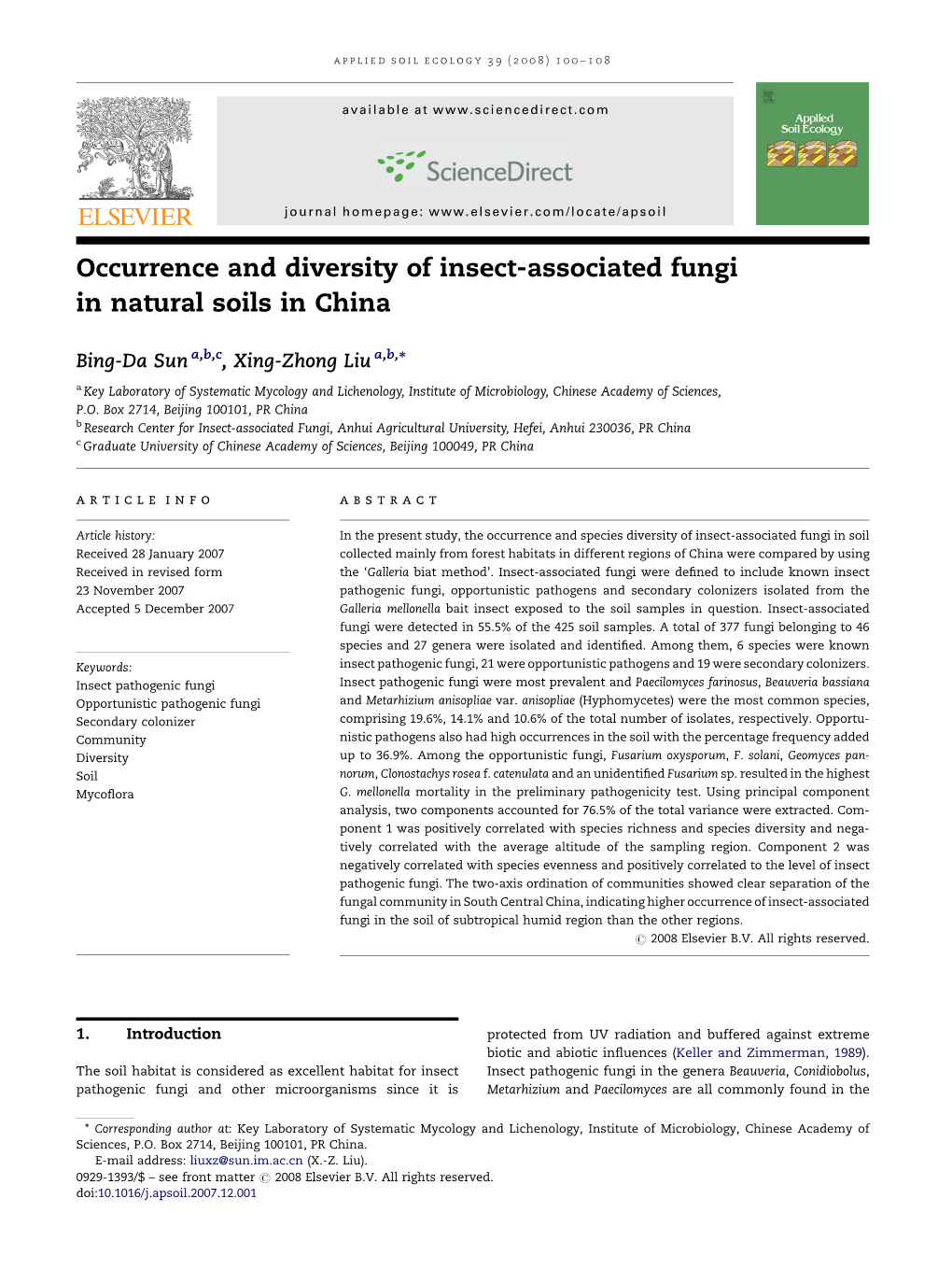 Occurrence and Diversity of Insect-Associated Fungi in Natural Soils in China